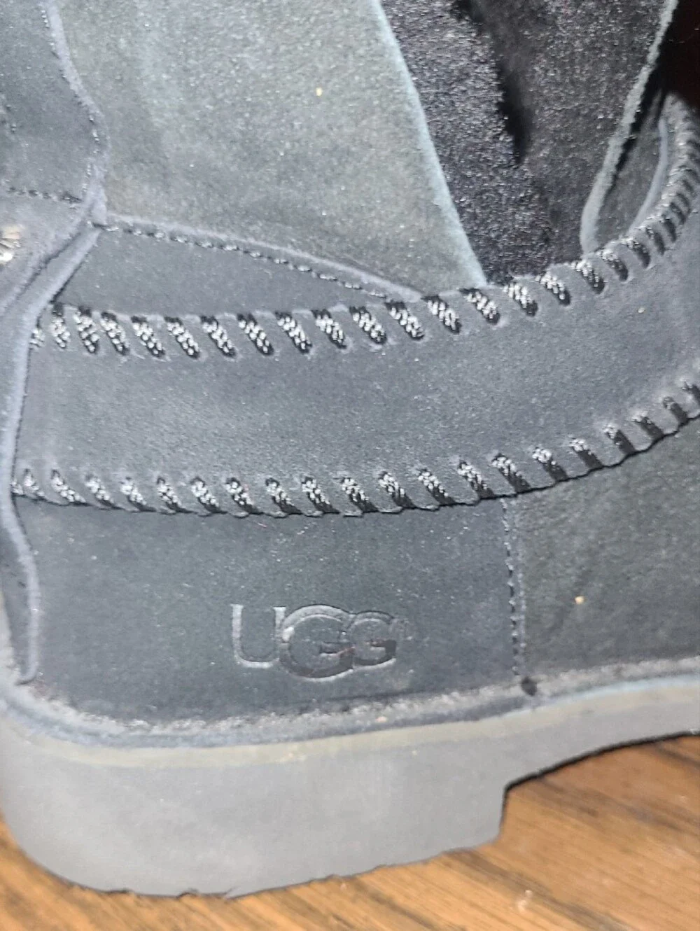 UGG Black Suede Ankle Boots with Shearling Trim Womens Size 9.5 In Great Conditi
